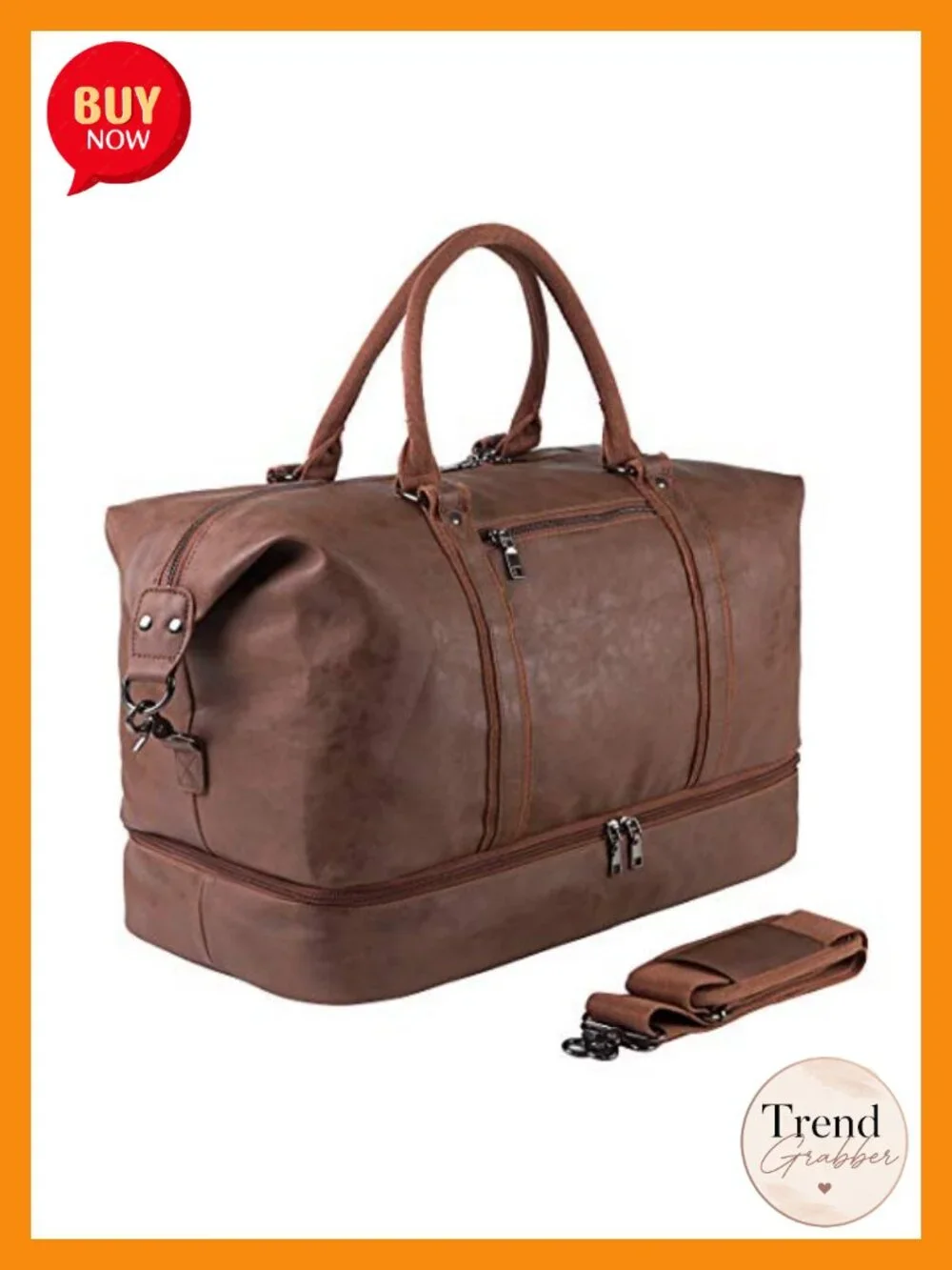 Leather Travel Duffel Bag Overnight Carry On Weekender with Shoe Pouch